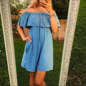 Umgee USA mineral wash off the shoulder dress